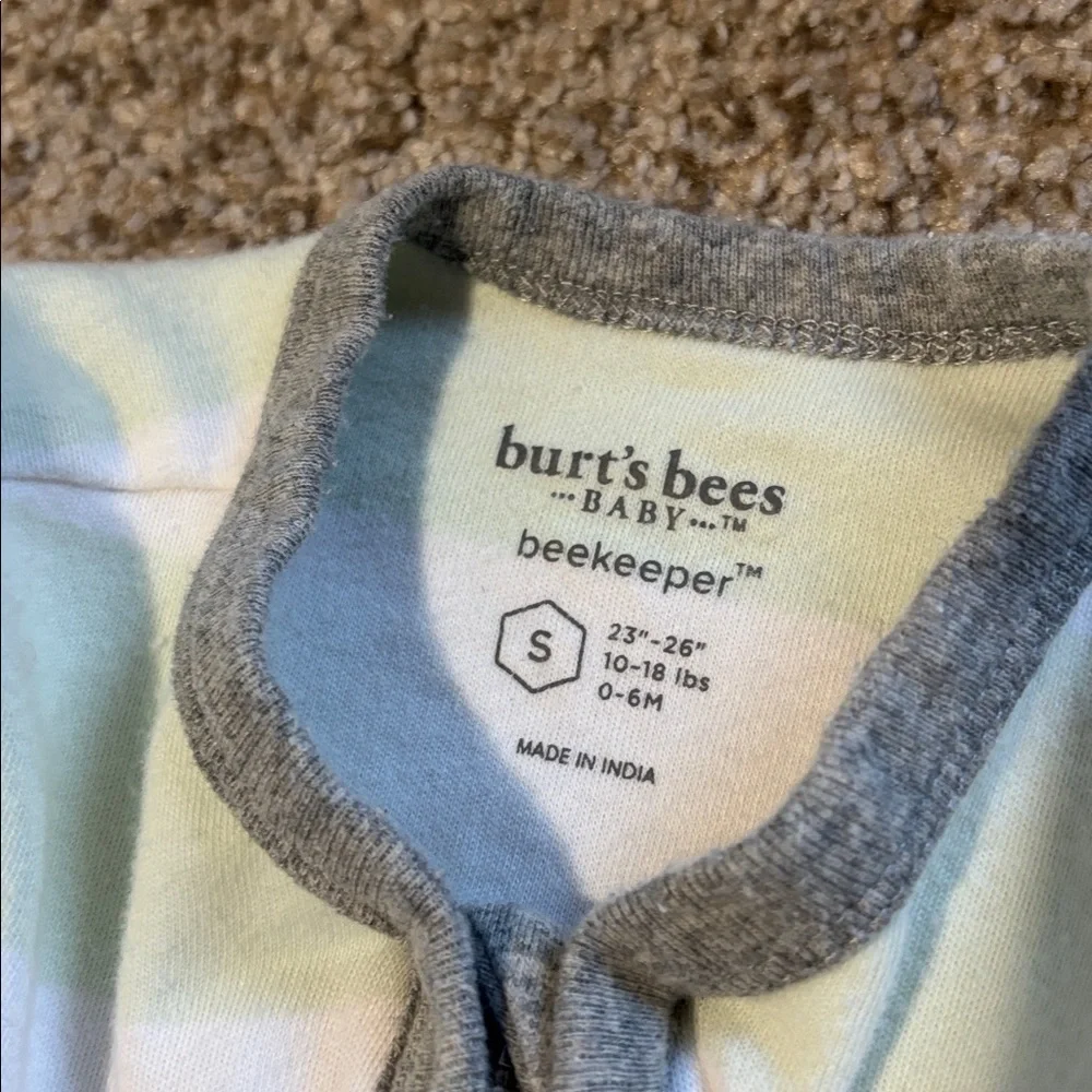 Burt’s Bees 100% Organic Cotton Striped Full Zip Sleep Sack Size Small 0-6 mo